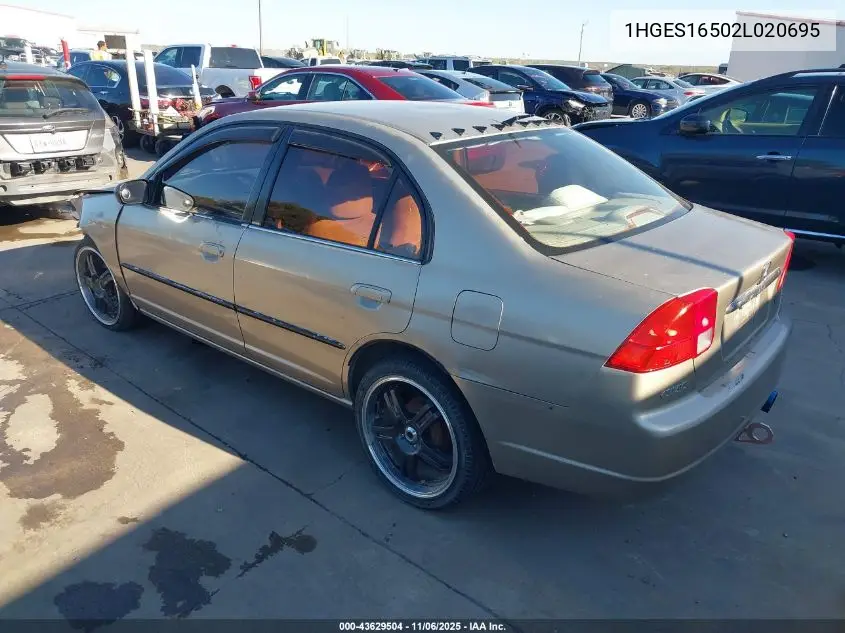 1HGES16502L020695 2002 Honda Civic Lx