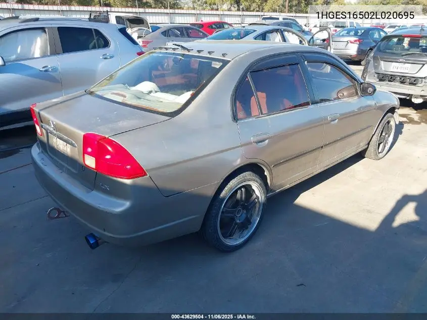 1HGES16502L020695 2002 Honda Civic Lx