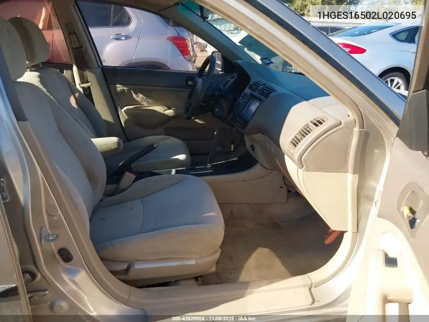 1HGES16502L020695 2002 Honda Civic Lx