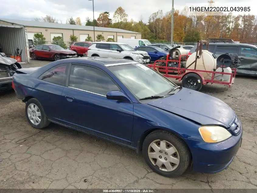 1HGEM22002L043985 2002 Honda Civic Ex