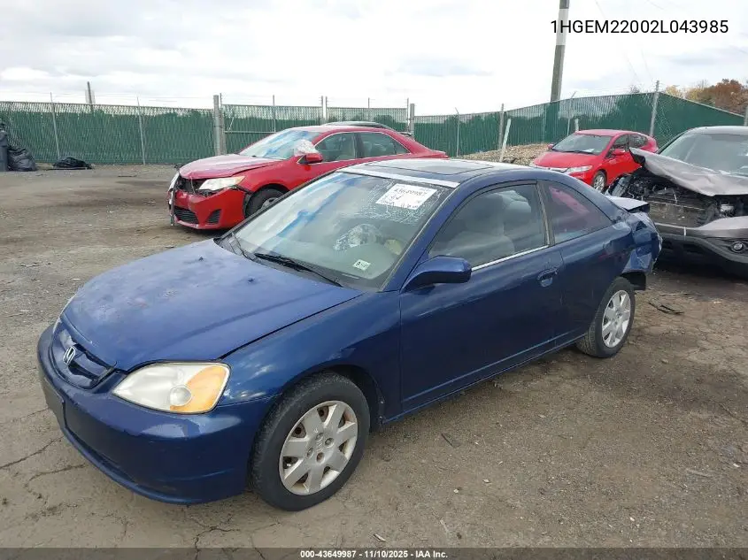1HGEM22002L043985 2002 Honda Civic Ex