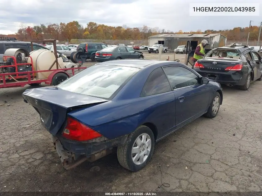 1HGEM22002L043985 2002 Honda Civic Ex