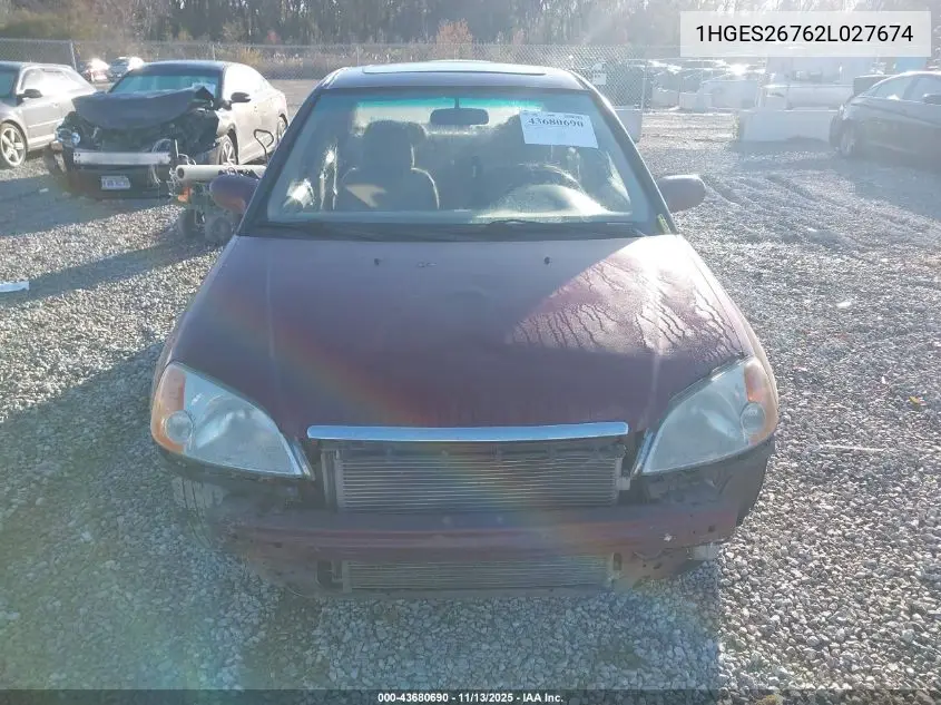1HGES26762L027674 2002 Honda Civic Ex