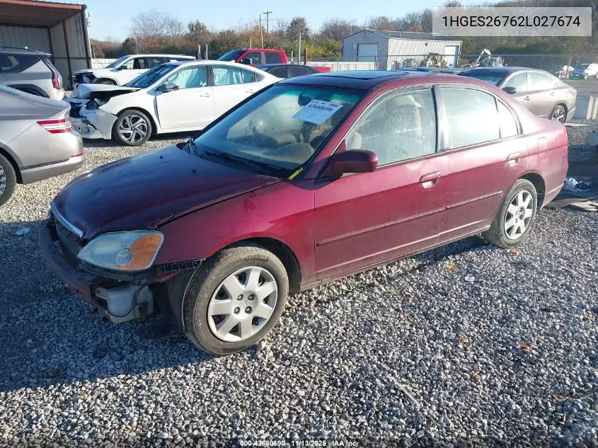 1HGES26762L027674 2002 Honda Civic Ex