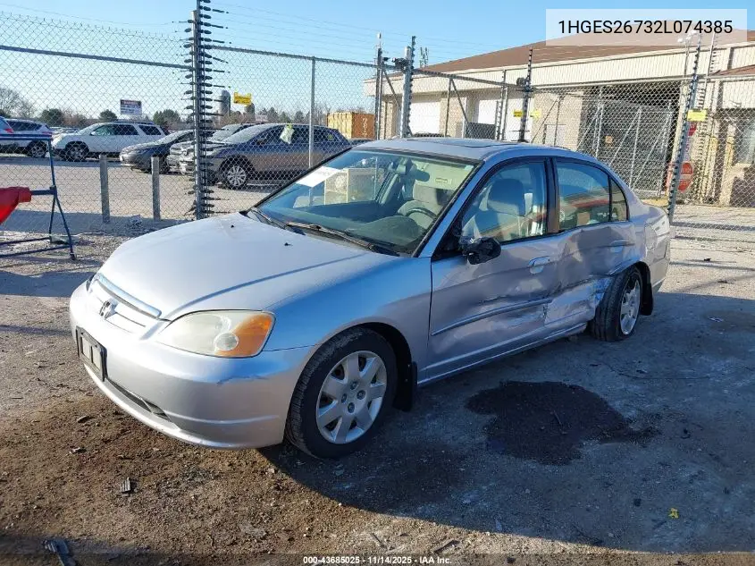 1HGES26732L074385 2002 Honda Civic Ex