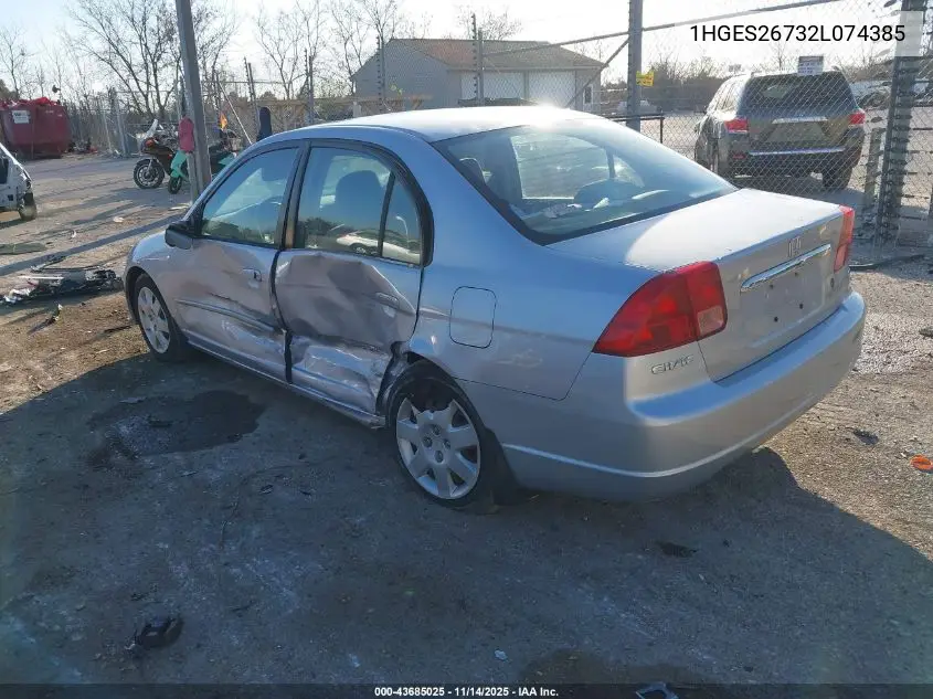 1HGES26732L074385 2002 Honda Civic Ex