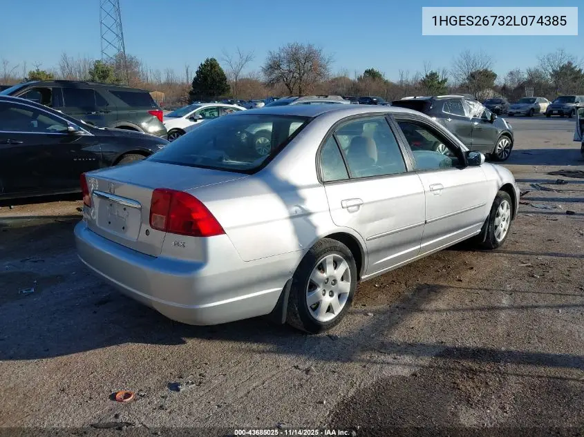 1HGES26732L074385 2002 Honda Civic Ex