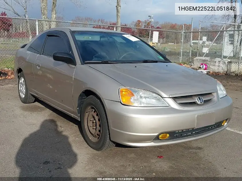 1HGEM22522L051842 2002 Honda Civic Lx