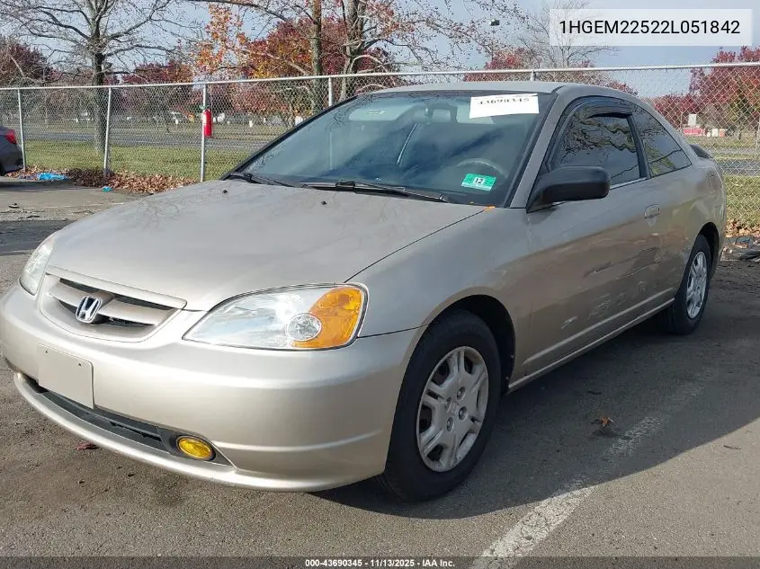 1HGEM22522L051842 2002 Honda Civic Lx