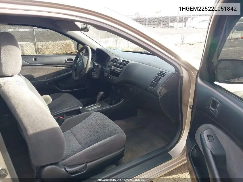 1HGEM22522L051842 2002 Honda Civic Lx