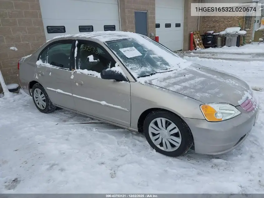 1HGES16532L020674 2002 Honda Civic Lx