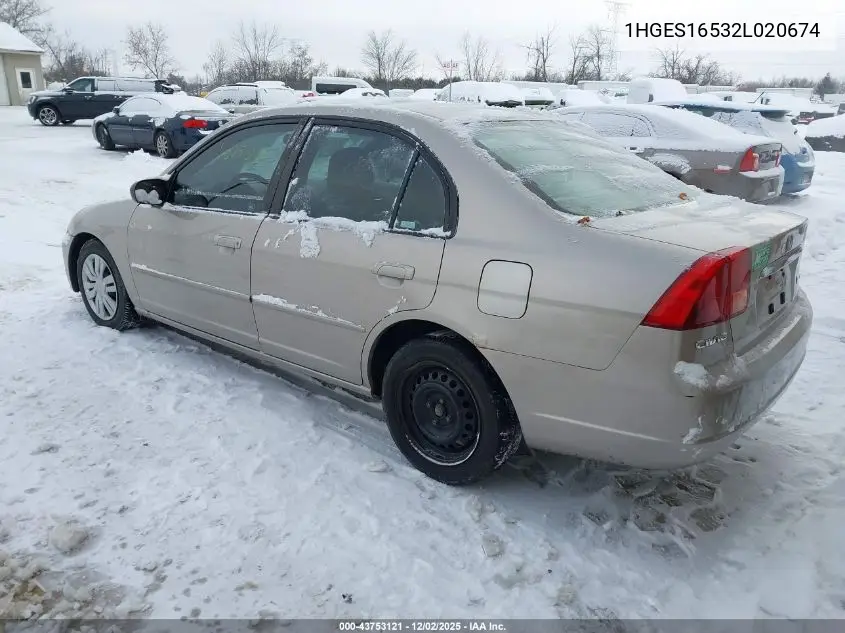 1HGES16532L020674 2002 Honda Civic Lx