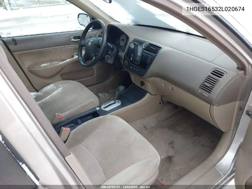 1HGES16532L020674 2002 Honda Civic Lx
