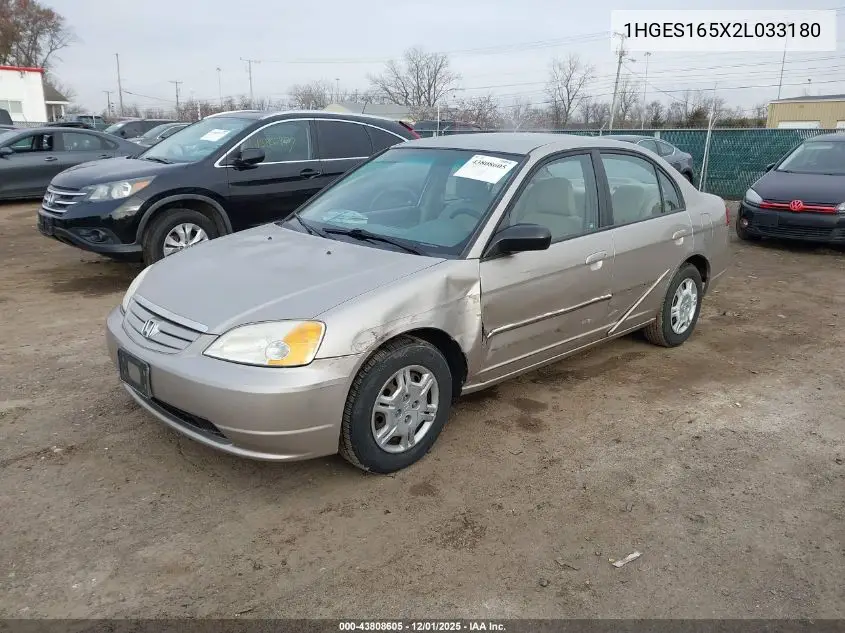 1HGES165X2L033180 2002 Honda Civic Lx