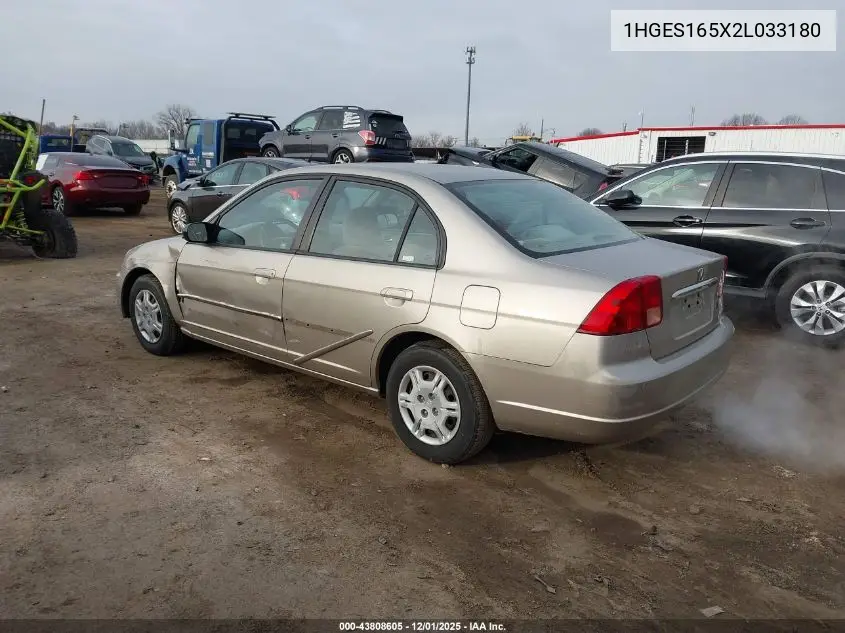 1HGES165X2L033180 2002 Honda Civic Lx