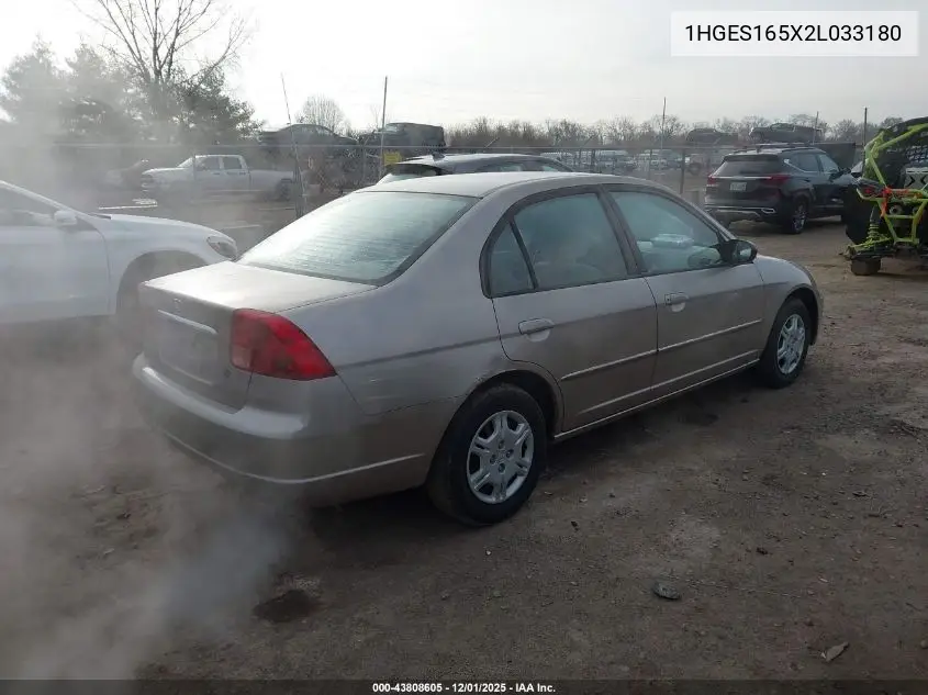 1HGES165X2L033180 2002 Honda Civic Lx