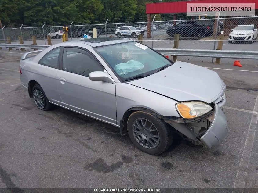 1HGEM22983L074983 2003 Honda Civic Ex