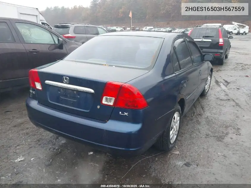 2HGES16503H567559 2003 Honda Civic Lx