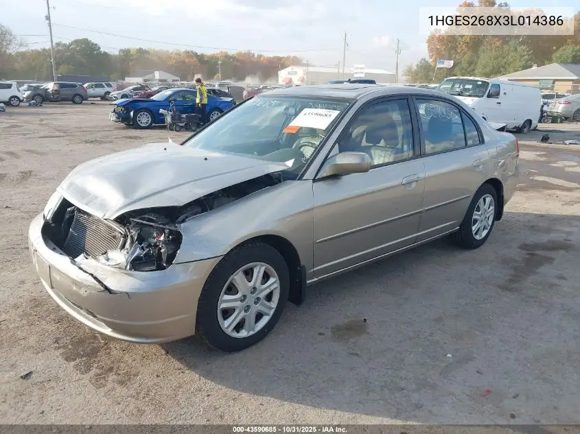 1HGES268X3L014386 2003 Honda Civic Ex