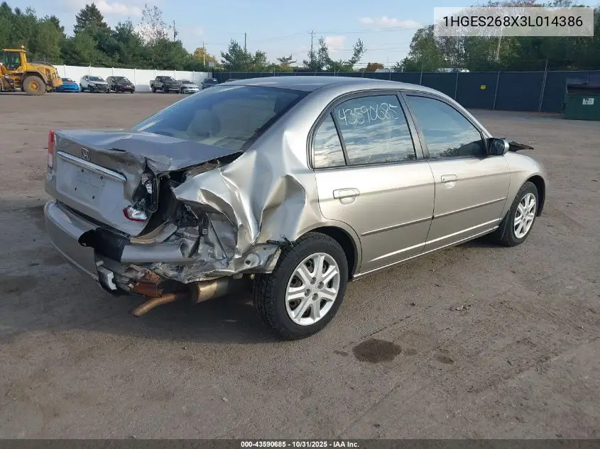 1HGES268X3L014386 2003 Honda Civic Ex