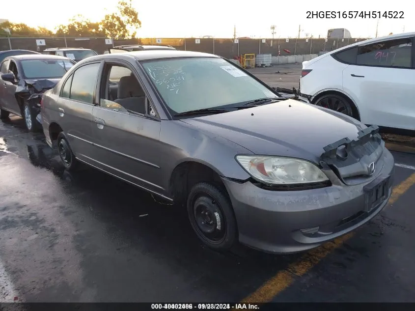 2HGES16574H514522 2004 Honda Civic Lx