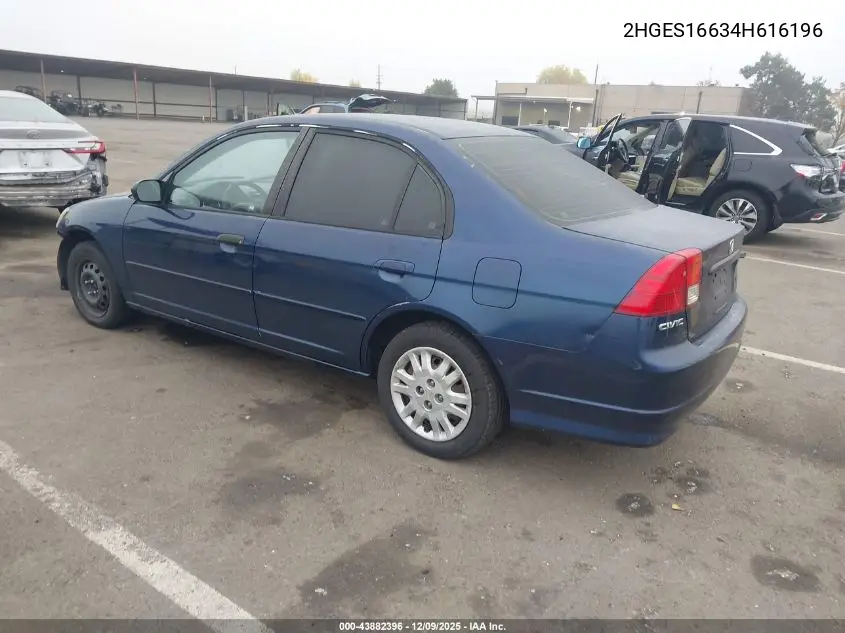 2HGES16634H616196 2004 Honda Civic Lx