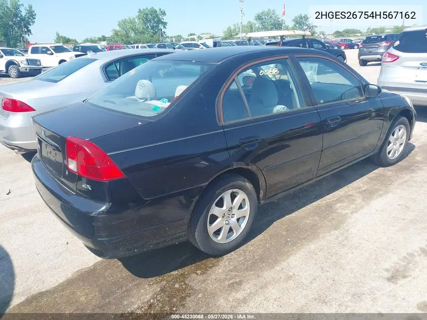 2004 Honda Civic Ex VIN: 2HGES26754H567162 Lot: 45230068