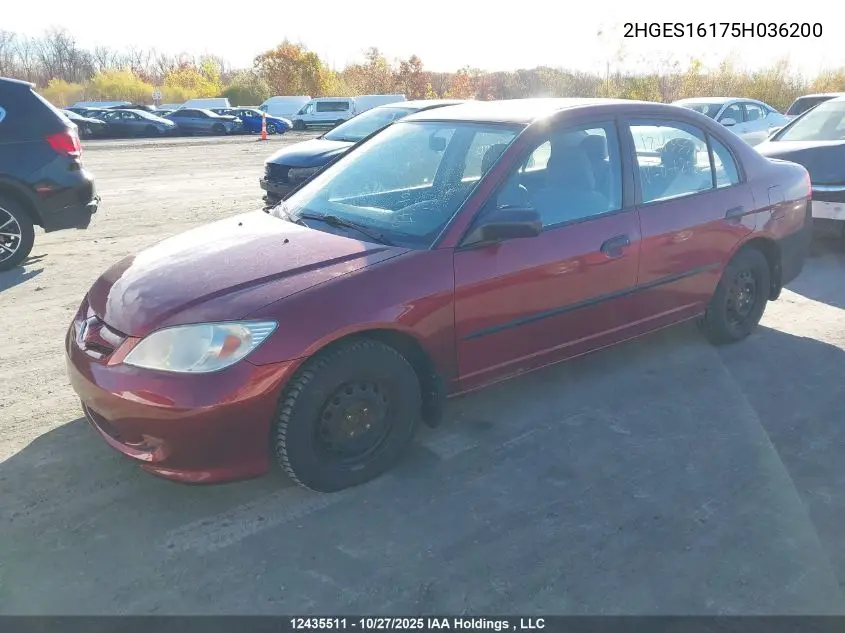 2HGES16175H036200 2005 Honda Civic Dx