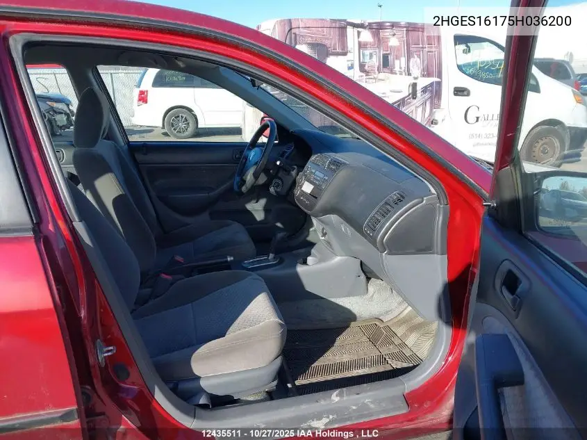 2HGES16175H036200 2005 Honda Civic Dx