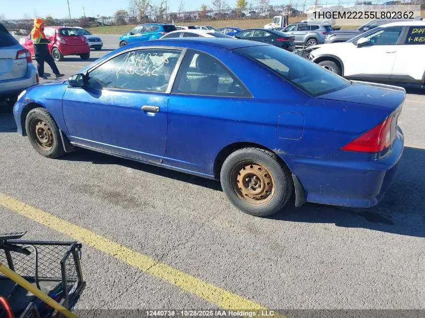 1HGEM22255L802362 2005 Honda Civic Dx