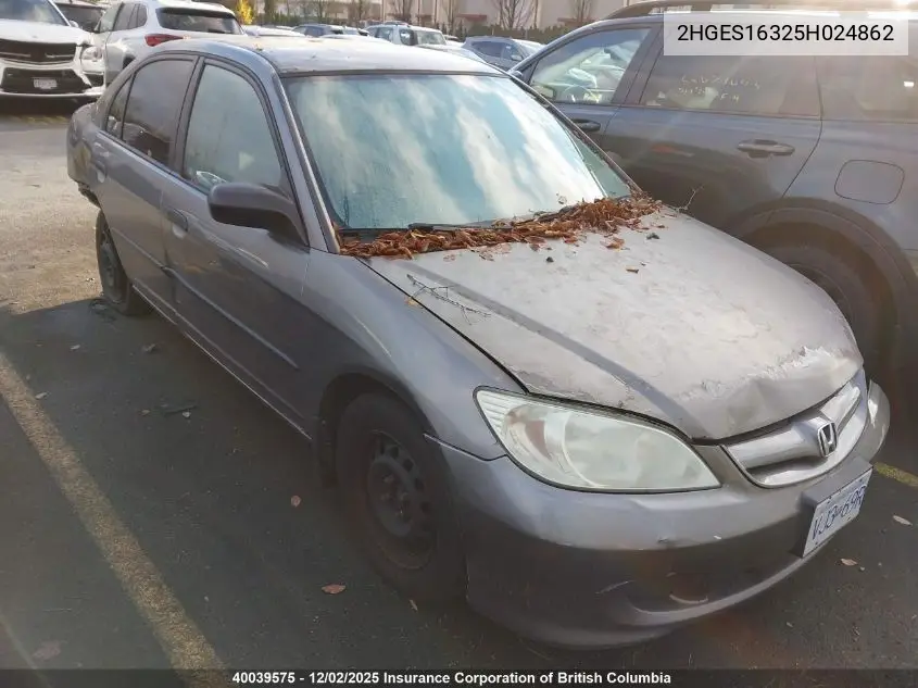 2HGES16325H024862 2005 Honda Civic Dx Vp