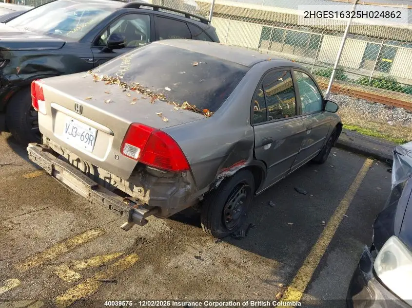 2HGES16325H024862 2005 Honda Civic Dx Vp