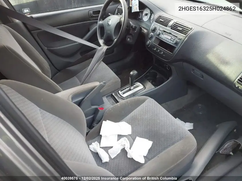 2HGES16325H024862 2005 Honda Civic Dx Vp