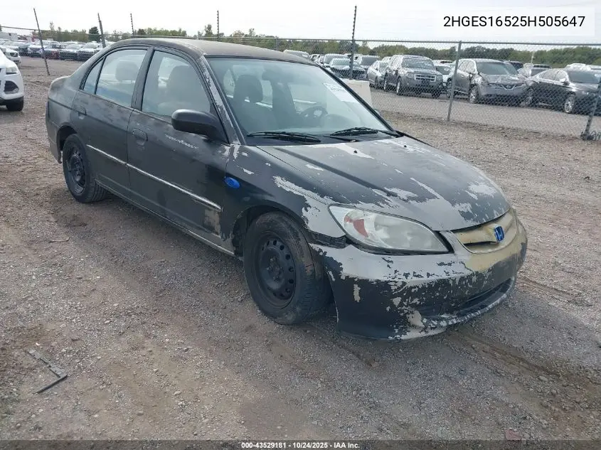 2HGES16525H505647 2005 Honda Civic Lx