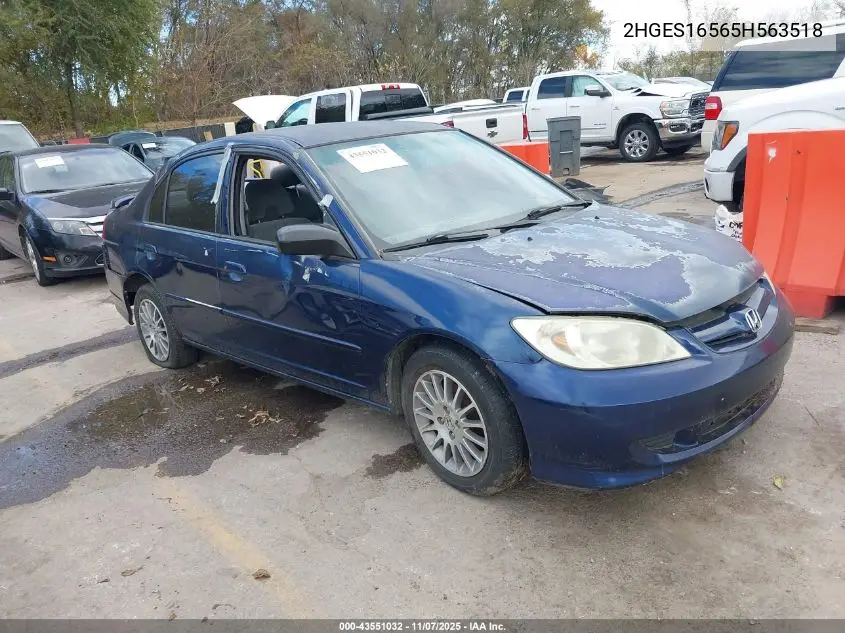 2HGES16565H563518 2005 Honda Civic Lx