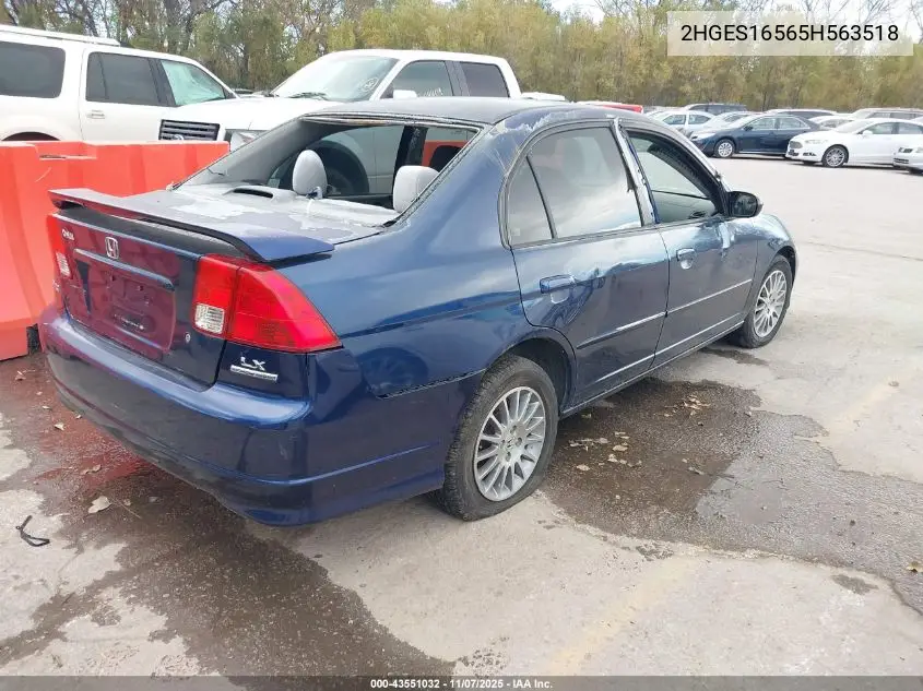 2HGES16565H563518 2005 Honda Civic Lx