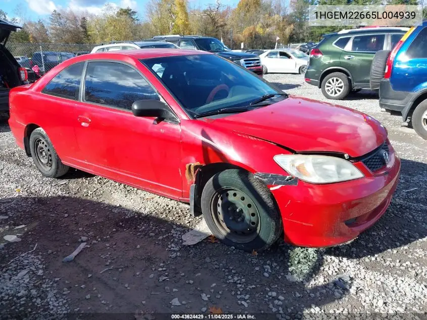 1HGEM22665L004939 2005 Honda Civic Lx