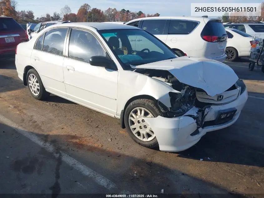 2HGES16505H611501 2005 Honda Civic Lx