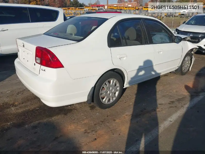 2HGES16505H611501 2005 Honda Civic Lx