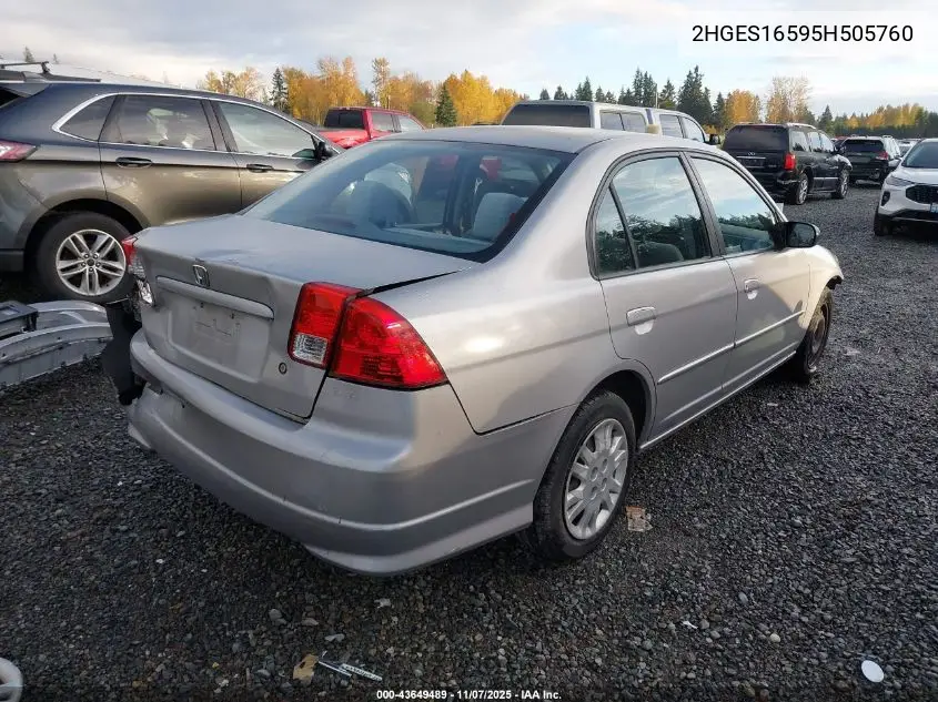 2HGES16595H505760 2005 Honda Civic Lx