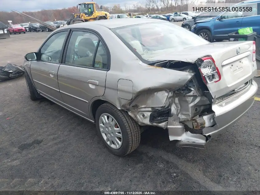 1HGES16585L005558 2005 Honda Civic Lx
