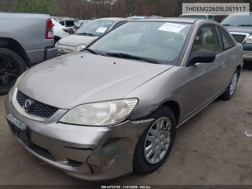 1HGEM22605L051917 2005 Honda Civic Lx