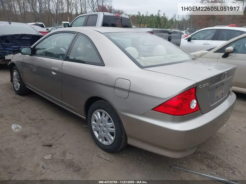1HGEM22605L051917 2005 Honda Civic Lx