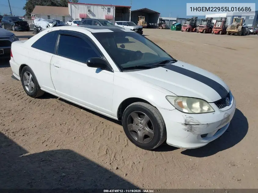 1HGEM22955L016686 2005 Honda Civic Ex