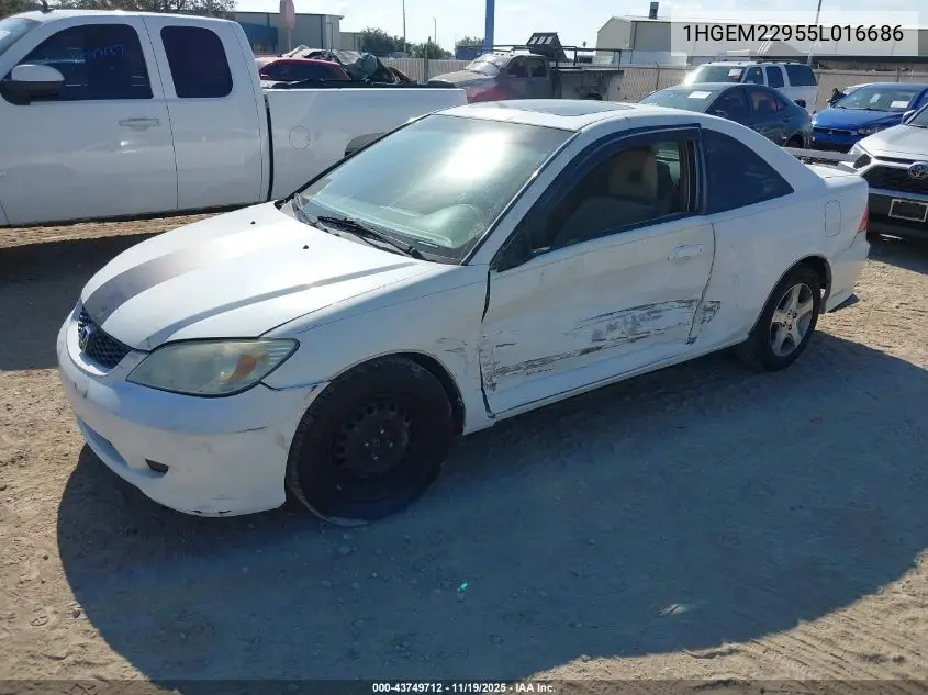 1HGEM22955L016686 2005 Honda Civic Ex