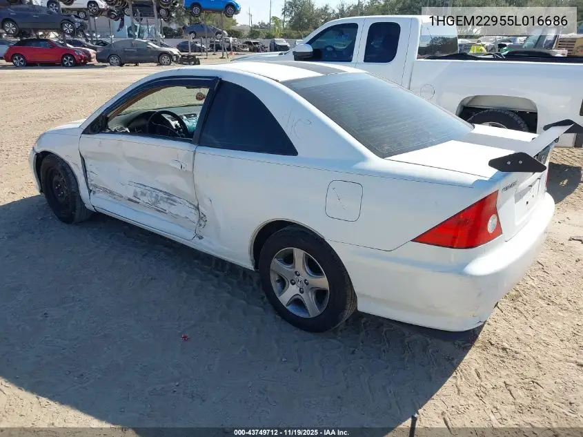 1HGEM22955L016686 2005 Honda Civic Ex
