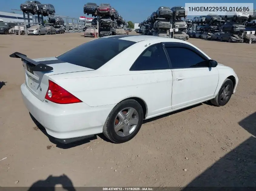 1HGEM22955L016686 2005 Honda Civic Ex