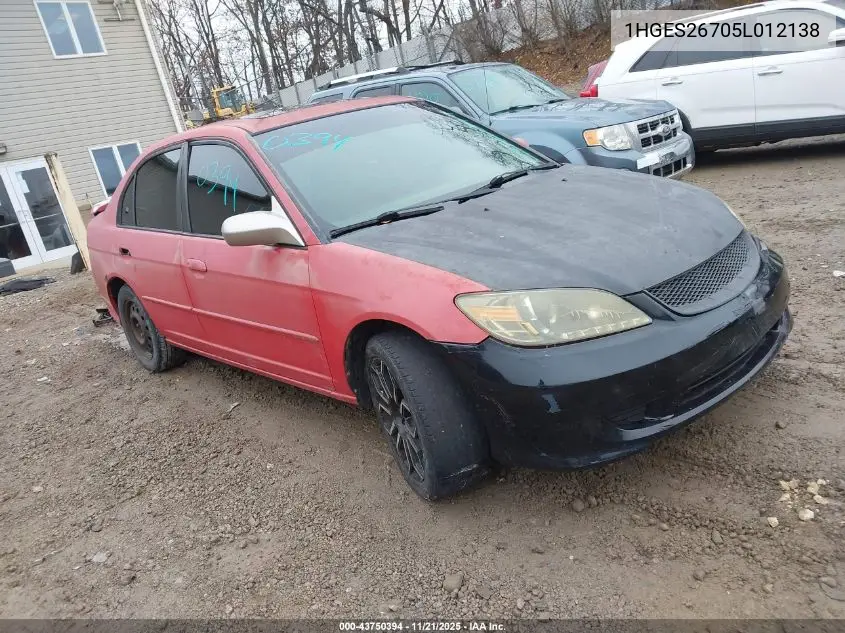 1HGES26705L012138 2005 Honda Civic Ex