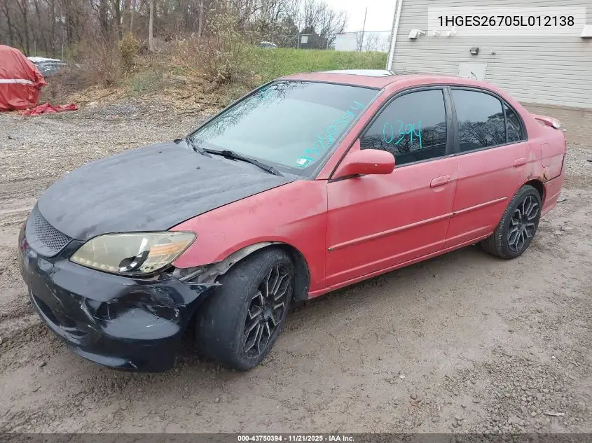 1HGES26705L012138 2005 Honda Civic Ex