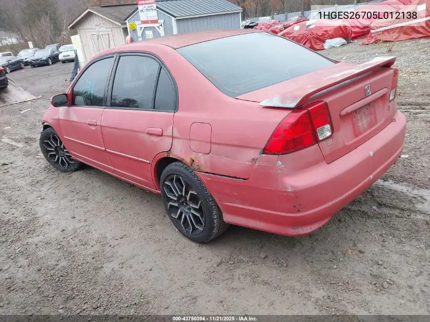 1HGES26705L012138 2005 Honda Civic Ex